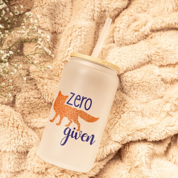 Zero Fox Given,  16oz Tumbler, Funny Frosted Glass Can, Animal Pun, Iced Coffee - Picture 6 of 7